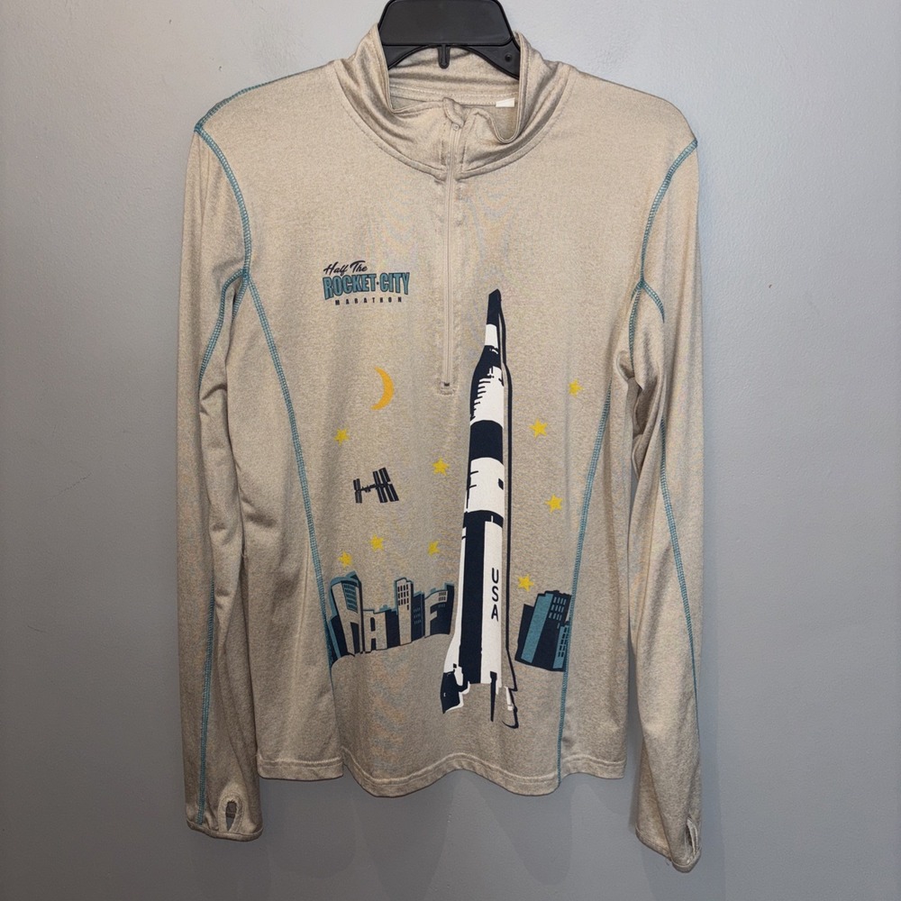 Rocket City Marathon Grey Sweatshirt 1/4 Zip Thumbholes Women's Size Medium‎